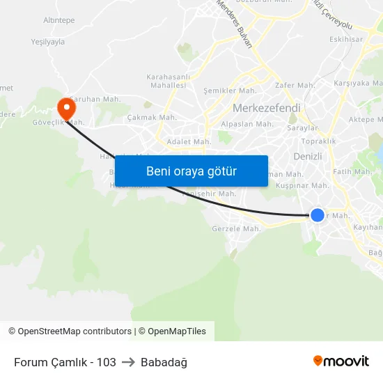 Forum Çamlık - 103 to Babadağ map