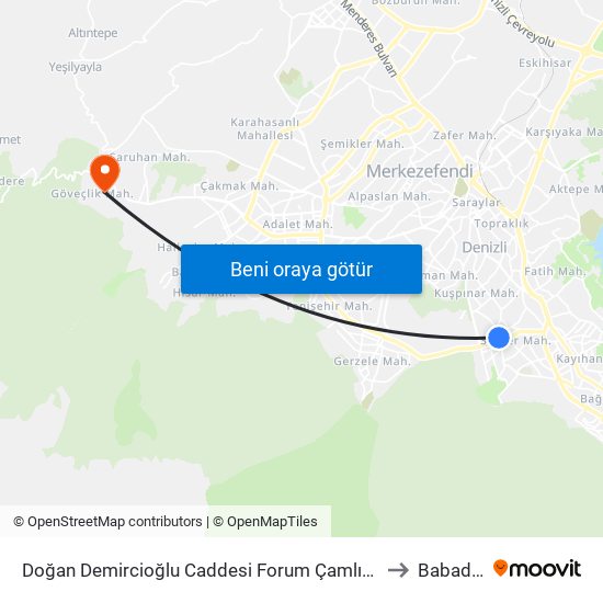 Doğan Demircioğlu Caddesi Forum Çamlık - 118 to Babadağ map