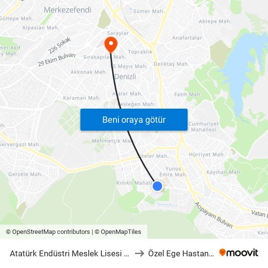 Atatürk Endüstri Meslek Lisesi - 97 to Özel Ege Hastanesi map