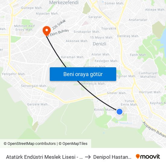 Atatürk Endüstri Meslek Lisesi - 97 to Denipol Hastanesi map