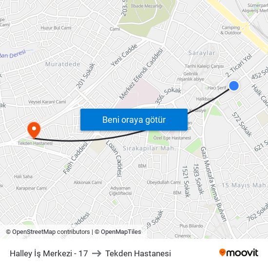 Halley İş Merkezi - 17 to Tekden Hastanesi map