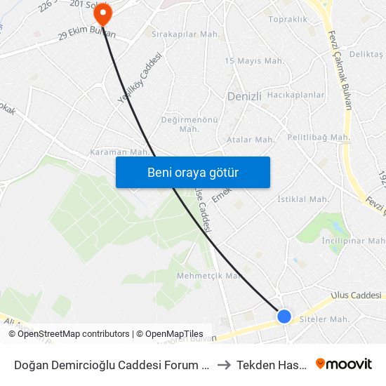 Doğan Demircioğlu Caddesi Forum Çamlık - 103 to Tekden Hastanesi map