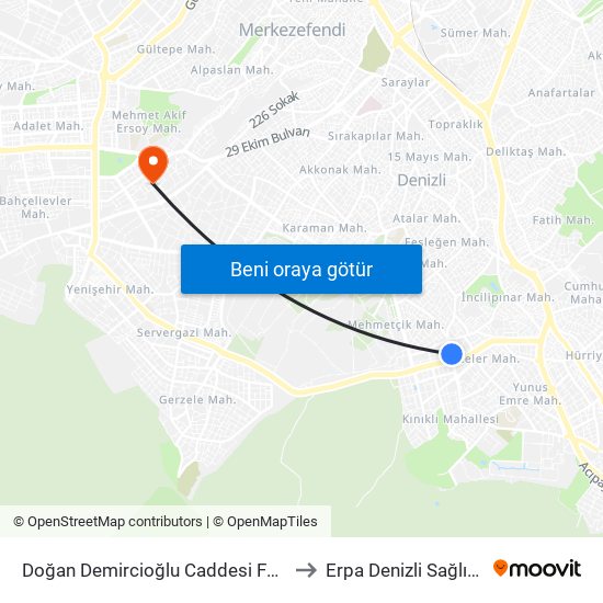 Doğan Demircioğlu Caddesi Forum Çamlık - 118 to Erpa Denizli Sağlık Hastanesi map