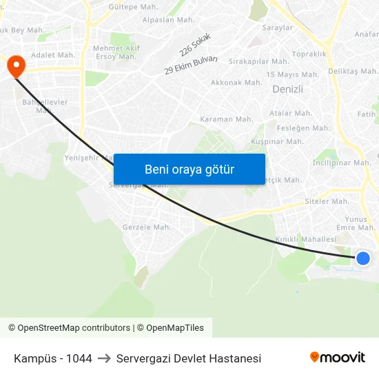 Kampüs - 1044 to Servergazi Devlet Hastanesi map