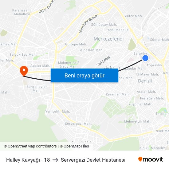 Halley Kavşağı - 18 to Servergazi Devlet Hastanesi map