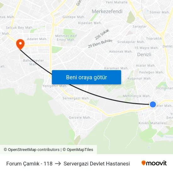 Forum Çamlık - 118 to Servergazi Devlet Hastanesi map