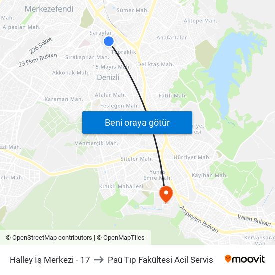 Halley İş Merkezi - 17 to Paü Tıp Fakültesi Acil Servis map