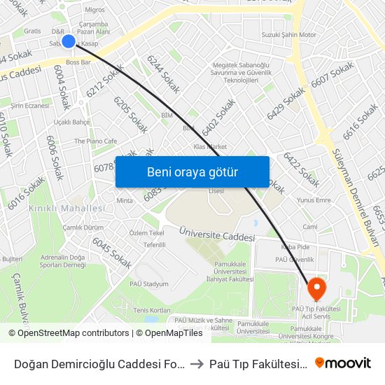 Doğan Demircioğlu Caddesi Forum Çamlık - 118 to Paü Tıp Fakültesi Acil Servis map