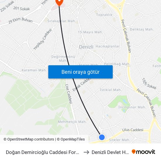 Doğan Demircioğlu Caddesi Forum Çamlık - 118 to Denizli Devlet Hastanesi map
