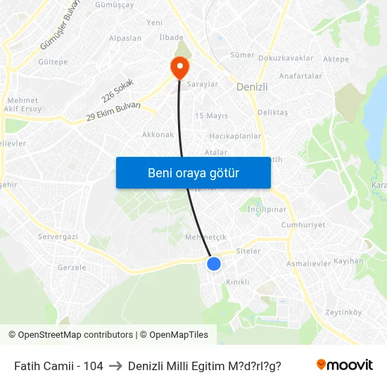 Fatih Camii - 104 to Denizli Milli Egitim M?d?rl?g? map