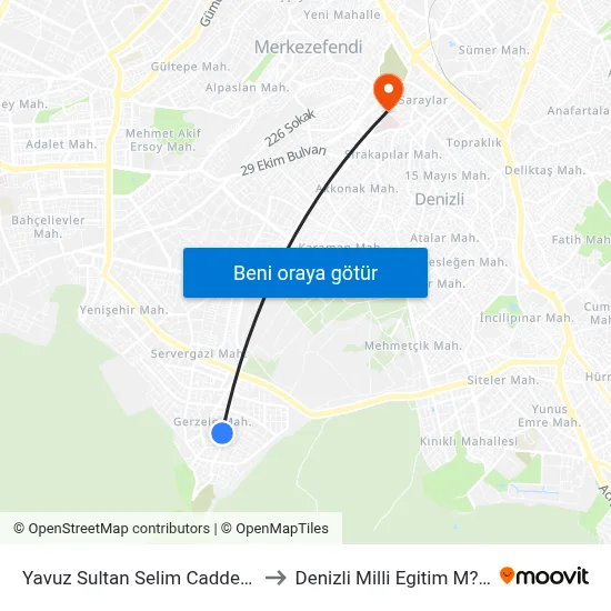 Yavuz Sultan Selim Caddesi - 1398 to Denizli Milli Egitim M?d?rl?g? map