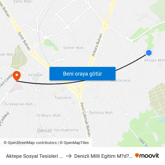 Aktepe Sosyal Tesisleri - 268 to Denizli Milli Egitim M?d?rl?g? map