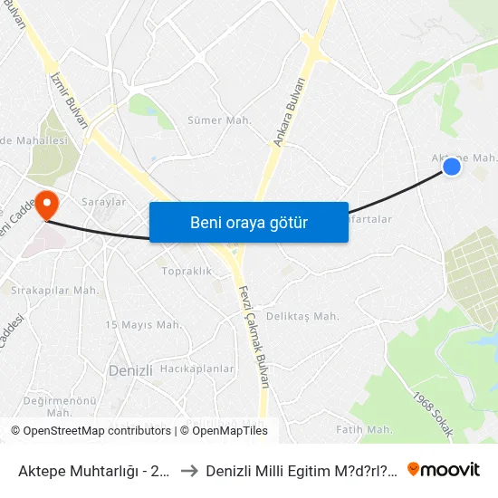 Aktepe Muhtarlığı - 270 to Denizli Milli Egitim M?d?rl?g? map