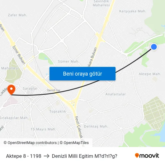 Aktepe 8 - 1198 to Denizli Milli Egitim M?d?rl?g? map
