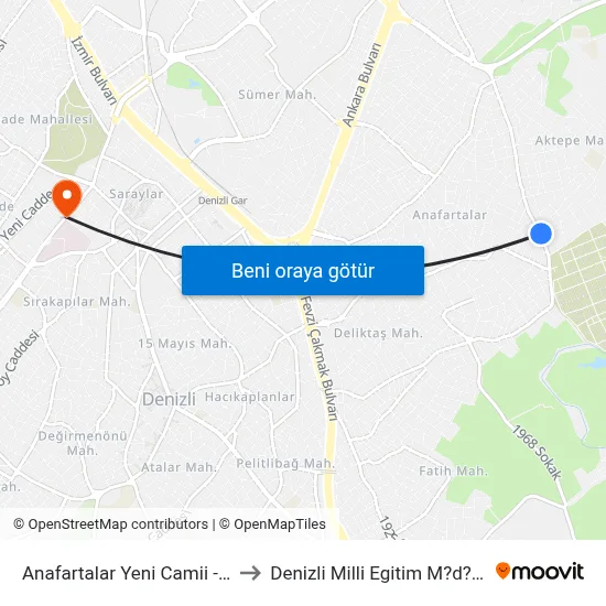 Anafartalar Yeni Camii - 276 to Denizli Milli Egitim M?d?rl?g? map