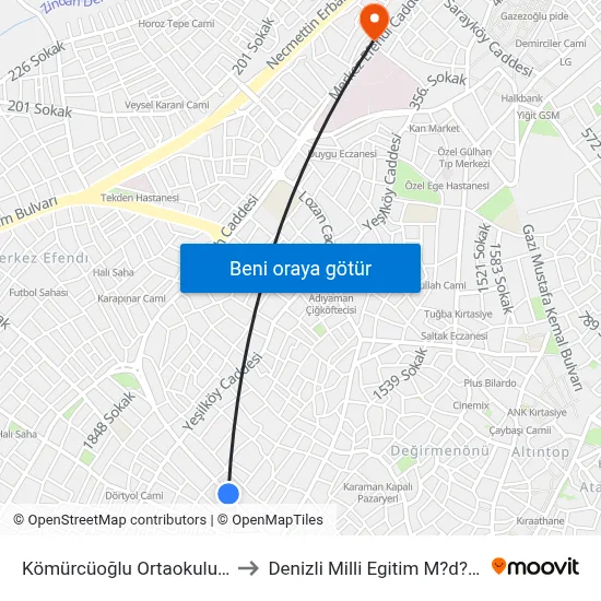Kömürcüoğlu Ortaokulu - 49 to Denizli Milli Egitim M?d?rl?g? map