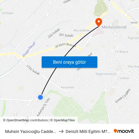 Muhsin Yazıcıoğlu Caddesi - 811 to Denizli Milli Egitim M?d?rl?g? map