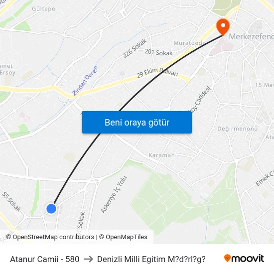 Atanur Camii - 580 to Denizli Milli Egitim M?d?rl?g? map