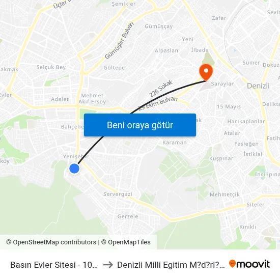 Basın Evler Sitesi - 1091 to Denizli Milli Egitim M?d?rl?g? map