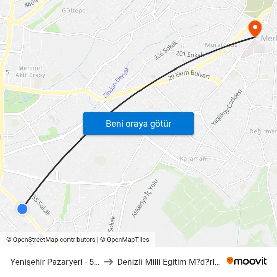 Yenişehir Pazaryeri - 558 to Denizli Milli Egitim M?d?rl?g? map