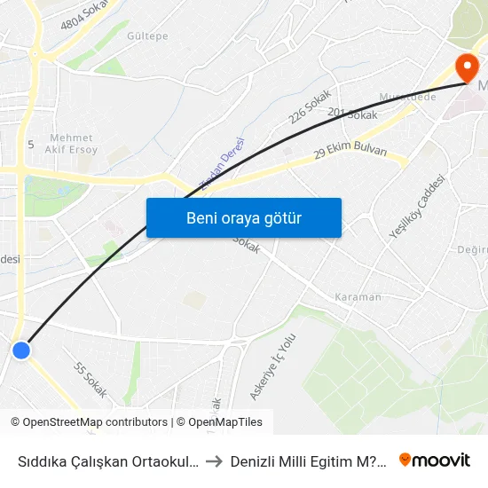 Sıddıka Çalışkan Ortaokulu - 552 to Denizli Milli Egitim M?d?rl?g? map