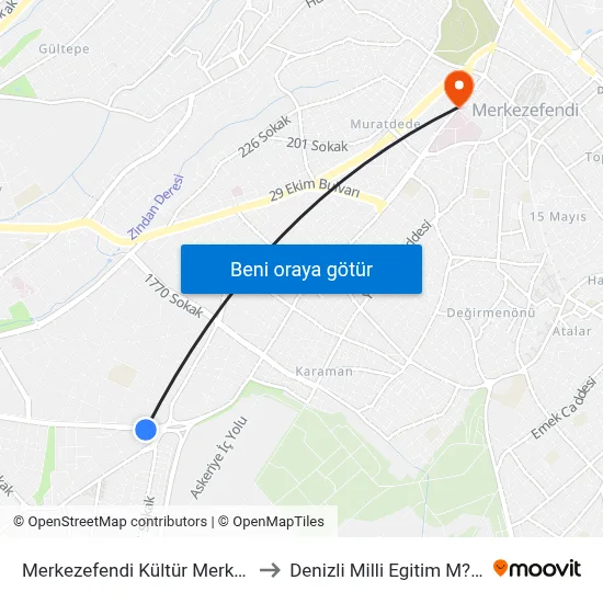 Merkezefendi Kültür Merkezi - 611 to Denizli Milli Egitim M?d?rl?g? map