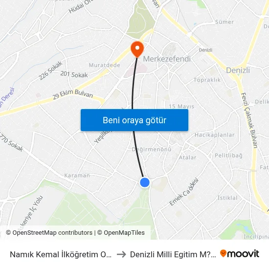 Namık Kemal İlköğretim Okulu - 52 to Denizli Milli Egitim M?d?rl?g? map