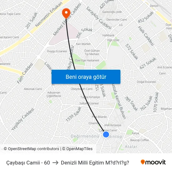 Çaybaşı Camii - 60 to Denizli Milli Egitim M?d?rl?g? map