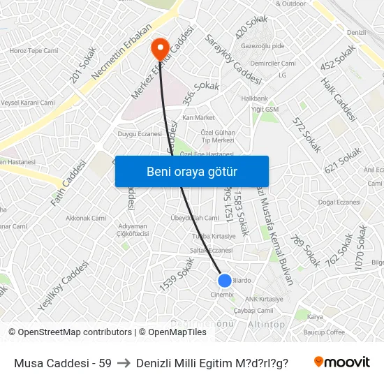 Musa Caddesi - 59 to Denizli Milli Egitim M?d?rl?g? map