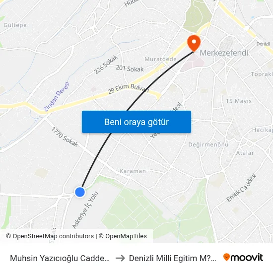 Muhsin Yazıcıoğlu Caddesi - 812 to Denizli Milli Egitim M?d?rl?g? map