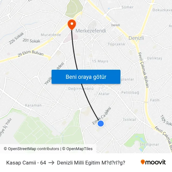 Kasap Camii - 64 to Denizli Milli Egitim M?d?rl?g? map