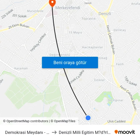 Demokrasi Meydanı - 79 to Denizli Milli Egitim M?d?rl?g? map