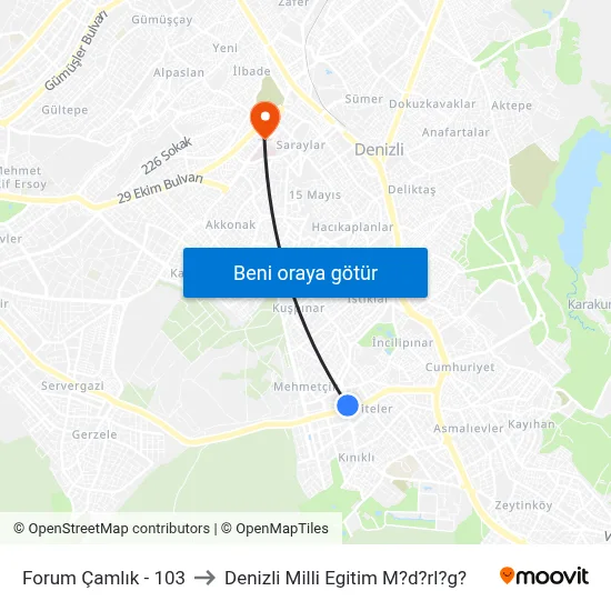 Forum Çamlık - 103 to Denizli Milli Egitim M?d?rl?g? map
