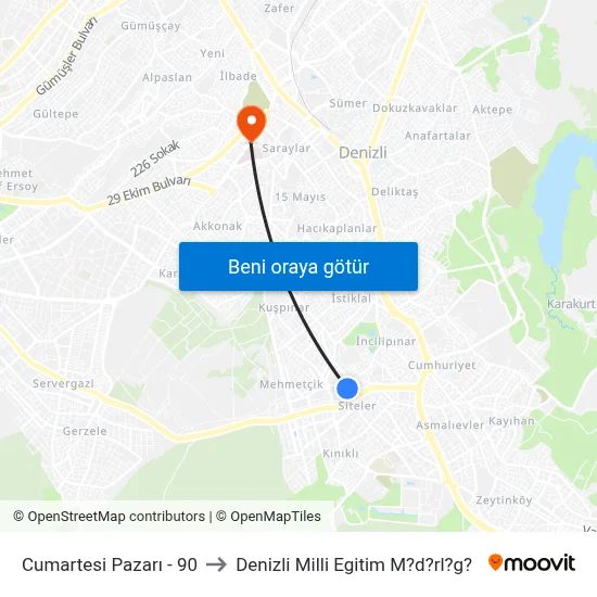 Cumartesi Pazarı - 90 to Denizli Milli Egitim M?d?rl?g? map