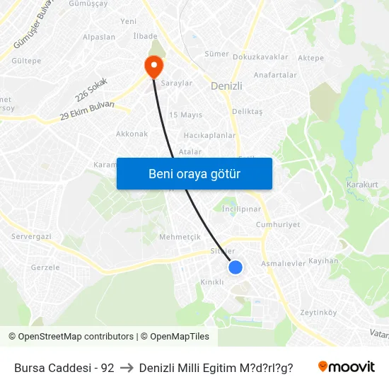 Bursa Caddesi - 92 to Denizli Milli Egitim M?d?rl?g? map