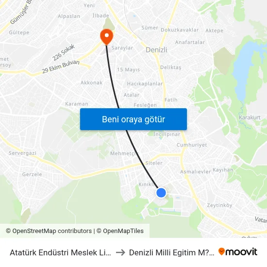 Atatürk Endüstri Meslek Lisesi - 97 to Denizli Milli Egitim M?d?rl?g? map