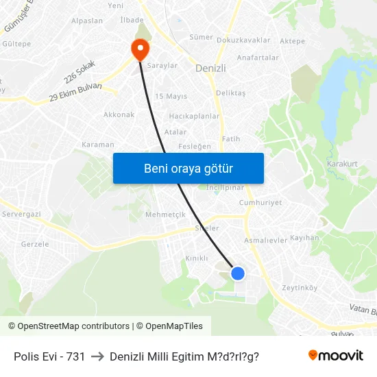 Polis Evi - 731 to Denizli Milli Egitim M?d?rl?g? map