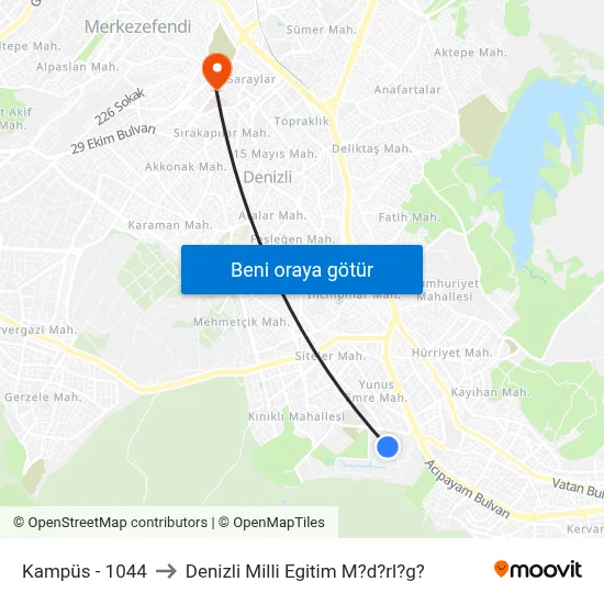 Kampüs - 1044 to Denizli Milli Egitim M?d?rl?g? map