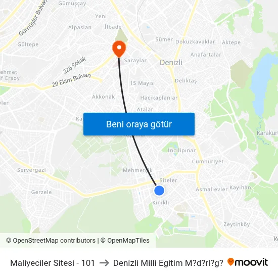 Maliyeciler Sitesi - 101 to Denizli Milli Egitim M?d?rl?g? map