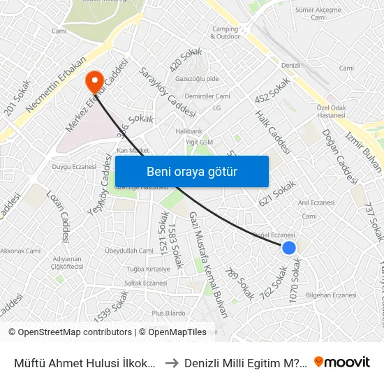 Müftü Ahmet Hulusi İlkokulu - 386 to Denizli Milli Egitim M?d?rl?g? map