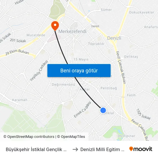 Büyükşehir İstiklal Gençlik Merkezi - 780 to Denizli Milli Egitim M?d?rl?g? map