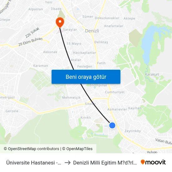 Üniversite Hastanesi - 96 to Denizli Milli Egitim M?d?rl?g? map