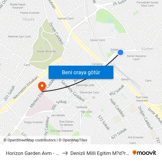 Horizon Garden Avm - 373 to Denizli Milli Egitim M?d?rl?g? map