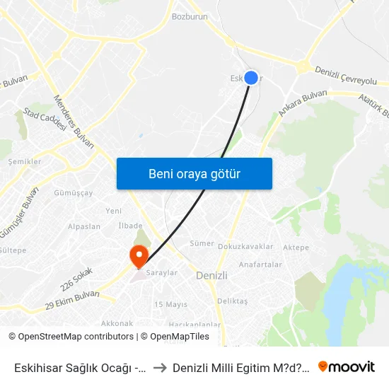 Eskihisar Sağlık Ocağı - 361 to Denizli Milli Egitim M?d?rl?g? map