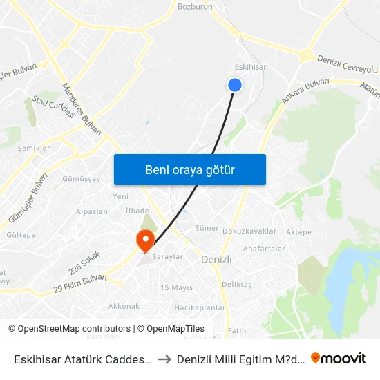 Eskihisar Atatürk Caddesi - 359 to Denizli Milli Egitim M?d?rl?g? map
