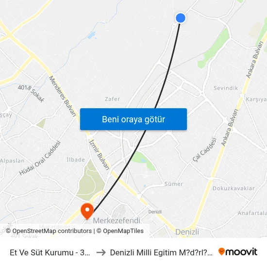 Et Ve Süt Kurumu - 363 to Denizli Milli Egitim M?d?rl?g? map