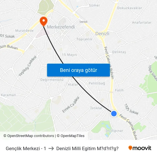 Gençlik Merkezi - 1 to Denizli Milli Egitim M?d?rl?g? map