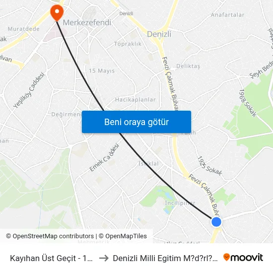 Kayıhan Üst Geçit - 134 to Denizli Milli Egitim M?d?rl?g? map