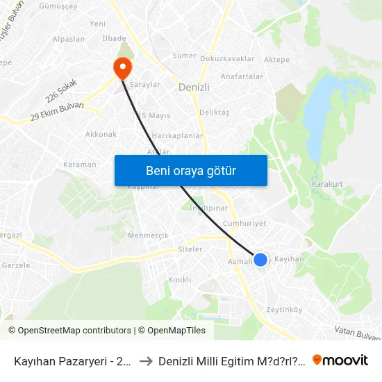 Kayıhan Pazaryeri - 210 to Denizli Milli Egitim M?d?rl?g? map