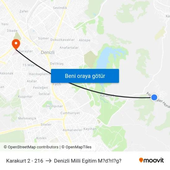 Karakurt 2 - 216 to Denizli Milli Egitim M?d?rl?g? map